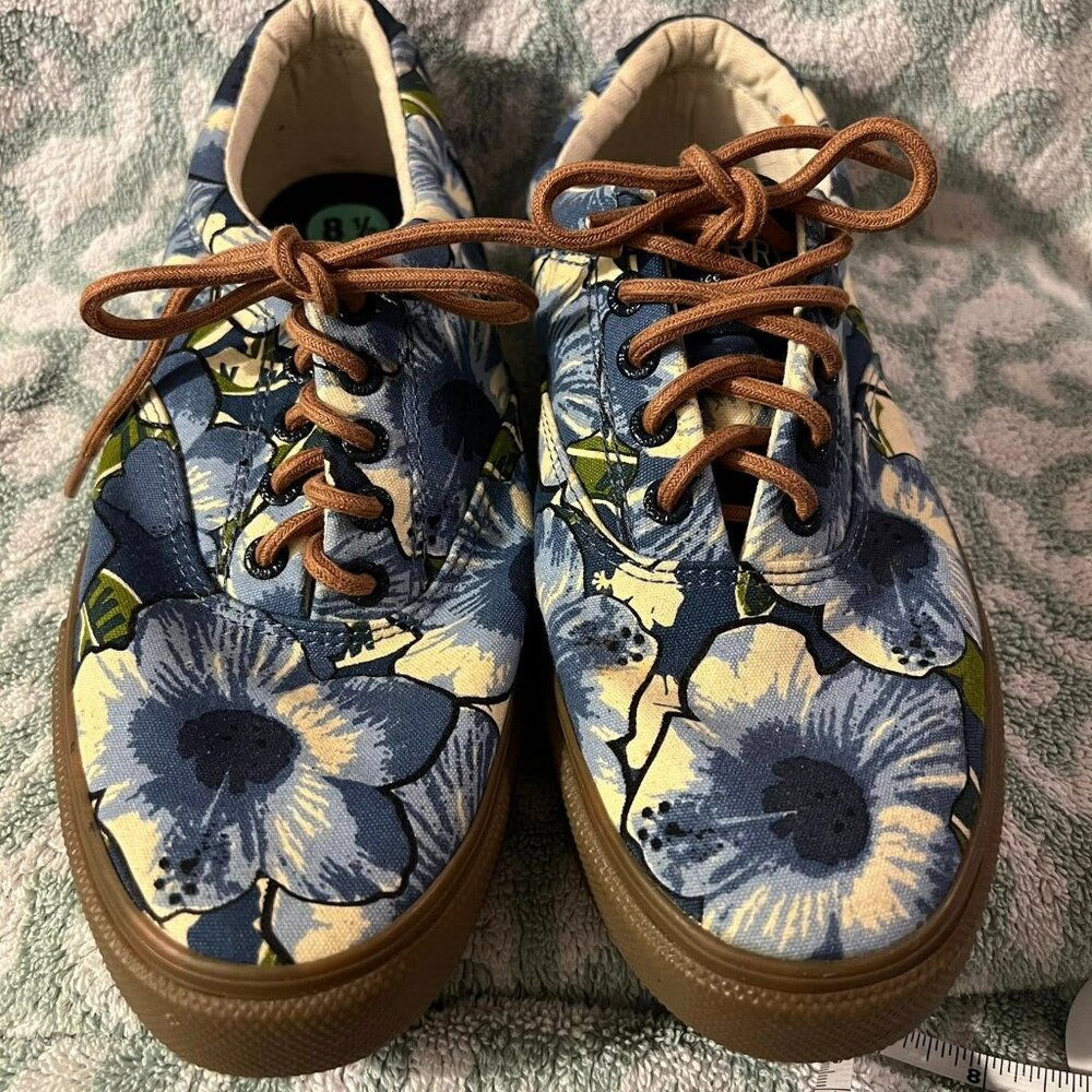 ❤️Size 8.5 - Sperry - Men's Blue Floral Casual Shoes - Some Inside Discoloration